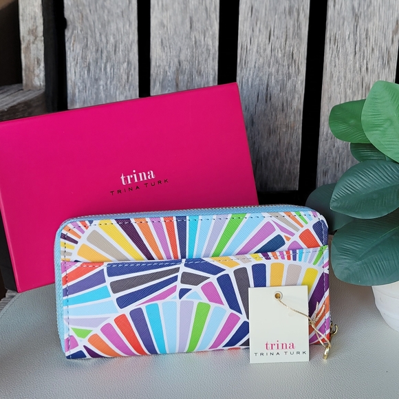 Trina Turk Vibrant Multi Color Geometric Fan Stripe Wallet - Picture 4 of 5